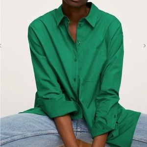 MANGO NEW With Tags Green Cotton Oversized Shirt